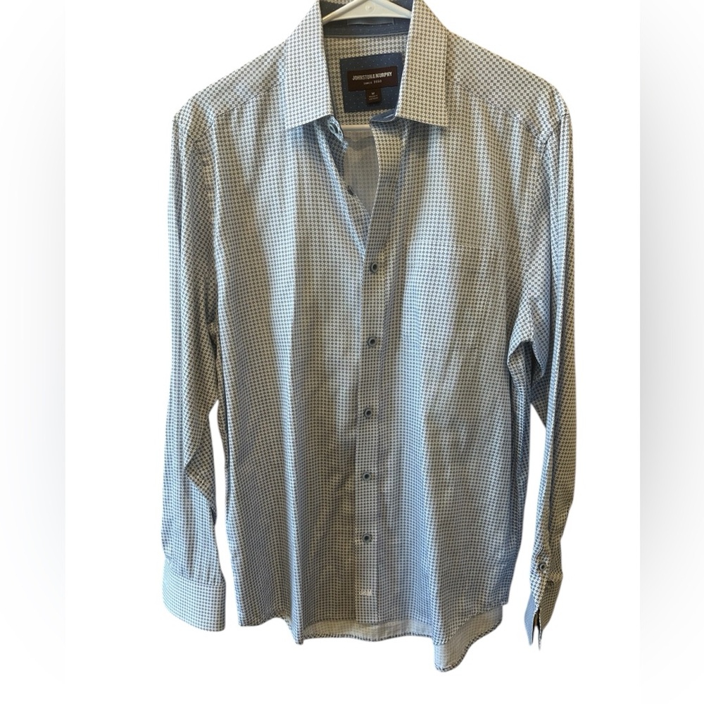 Johnston & Murphy Blue Geometric Print Button Down Shirt Business Casual Medium